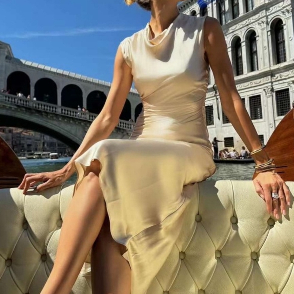 REFORMATION VEIDA 100% SILK‎ DRESS ALMOND NEW 0